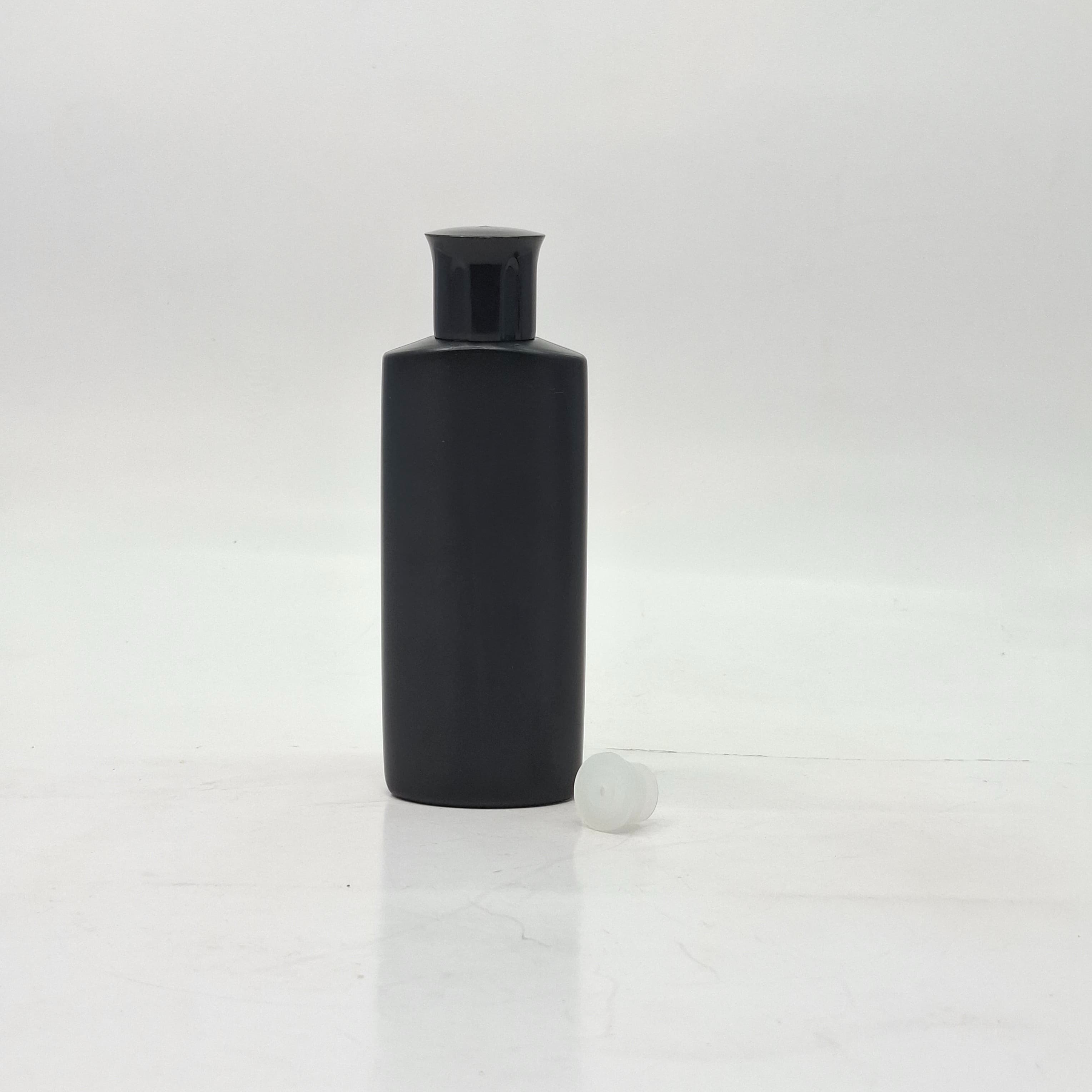 Main image of 100ml Oval HDPE Black Bottle - Oil Lid Black