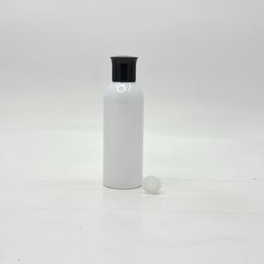 100ml Round Neck Bottle White - Oil Lid Black 
