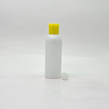 100ml Round Neck Bottle White - Oil Lid Yellow