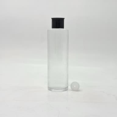 200ml Round Bottle Clear - Oil Lid Black