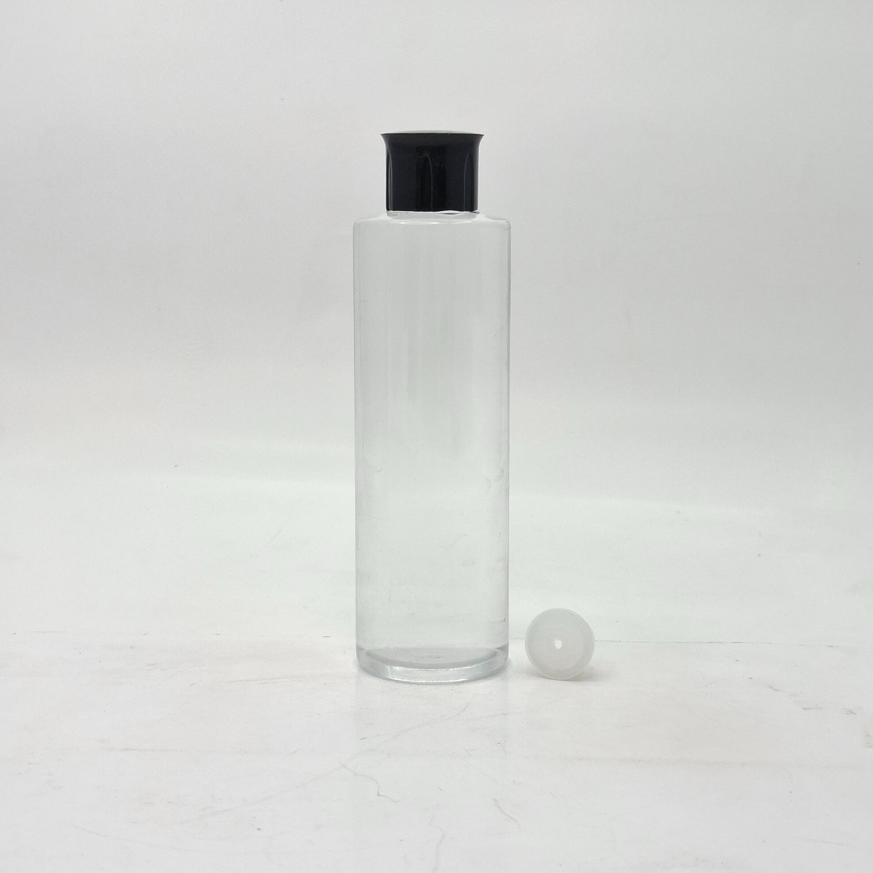 Main image of 200ml Round Bottle Clear - Oil Lid Black