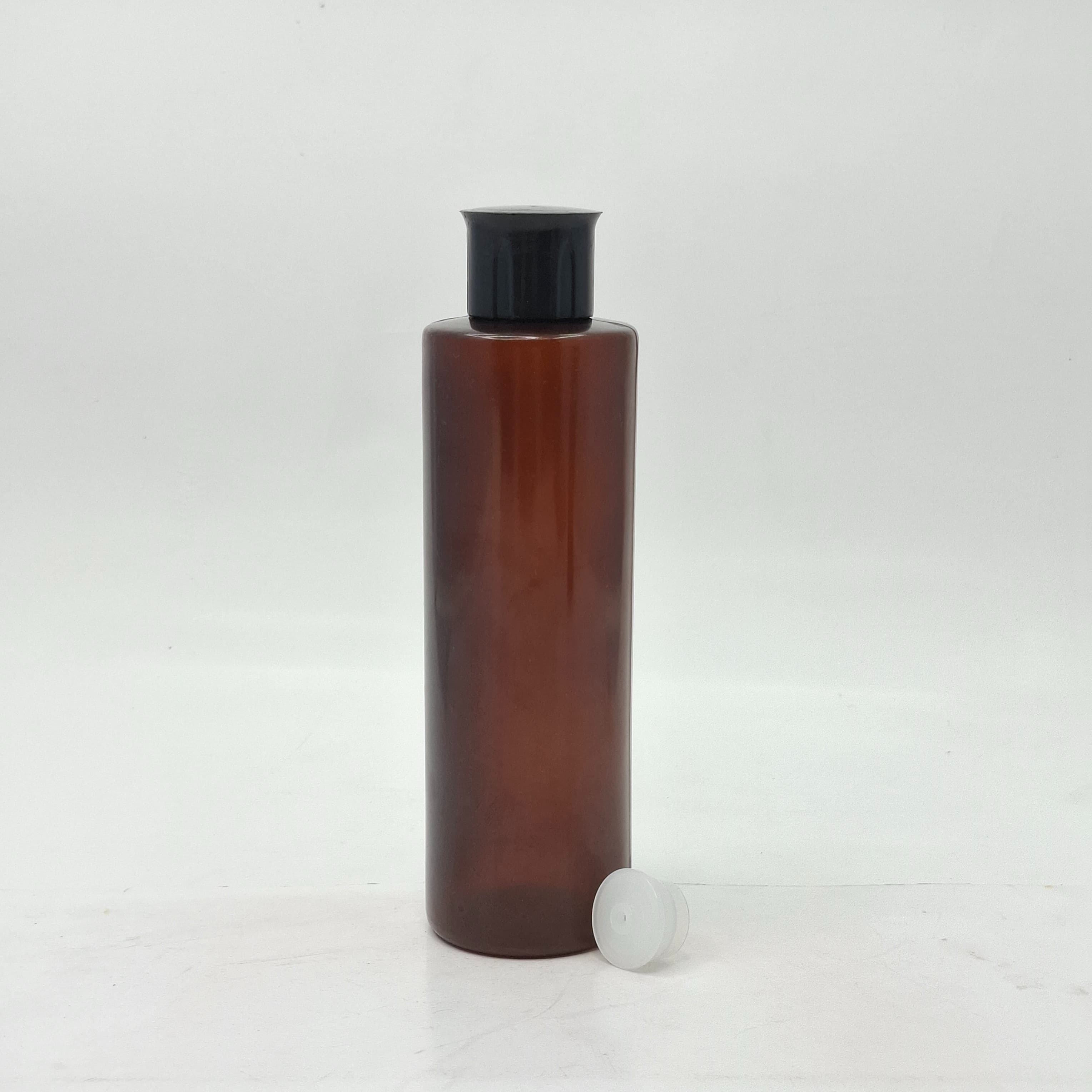 Main image of 200ml Round Bottle Amber - Oil Lid Black