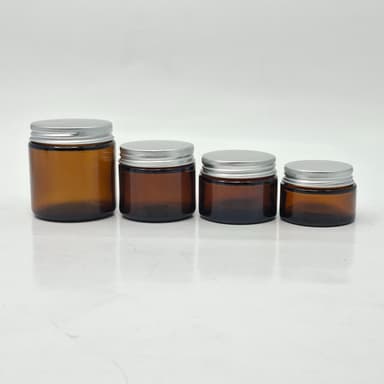 Amber Glass Jar - Metal Lid Silver