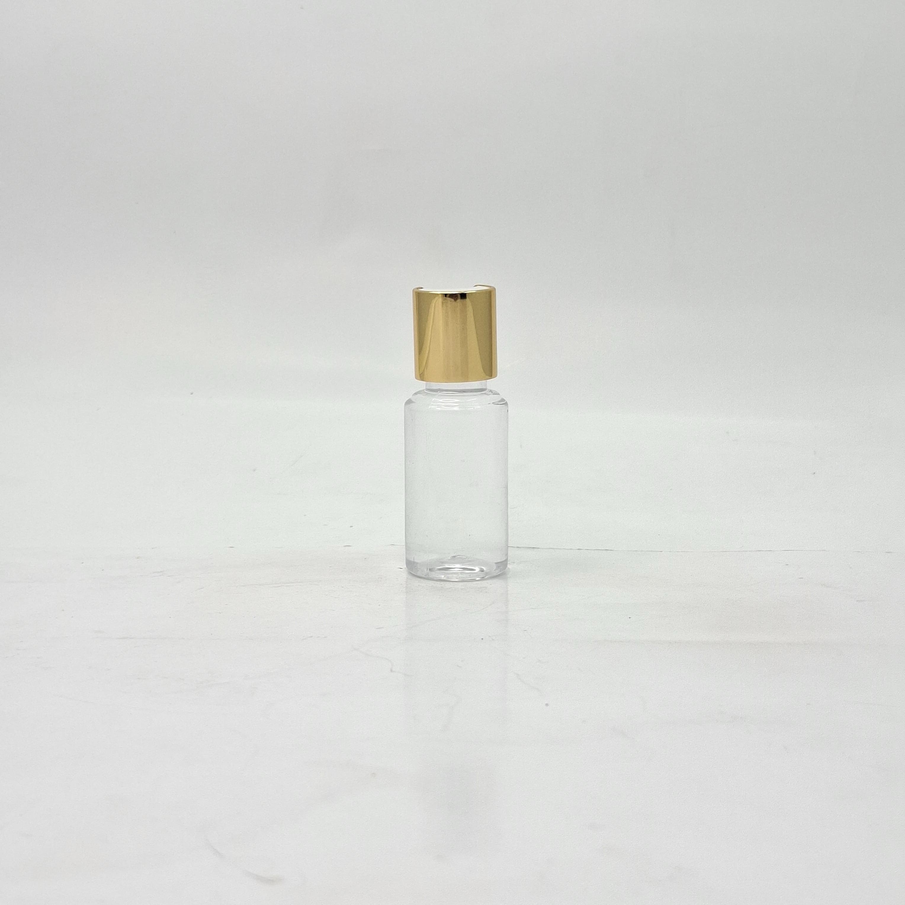 Main image of 30ml Round Bottle Clear - Press Lid Gold 