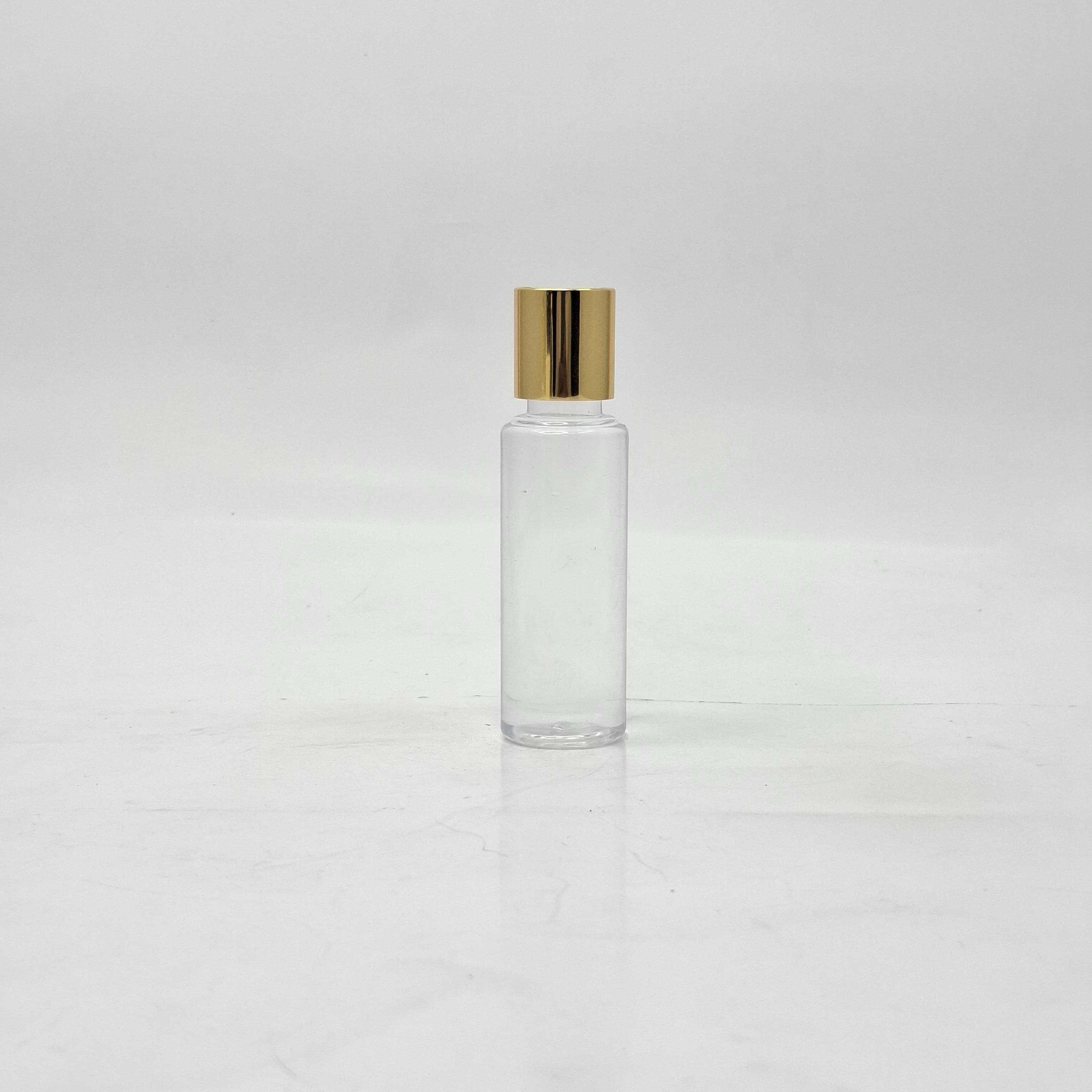 Main image of 50ml Round Flat Neck Clear Bottle  - 20mm Press Lid Gold