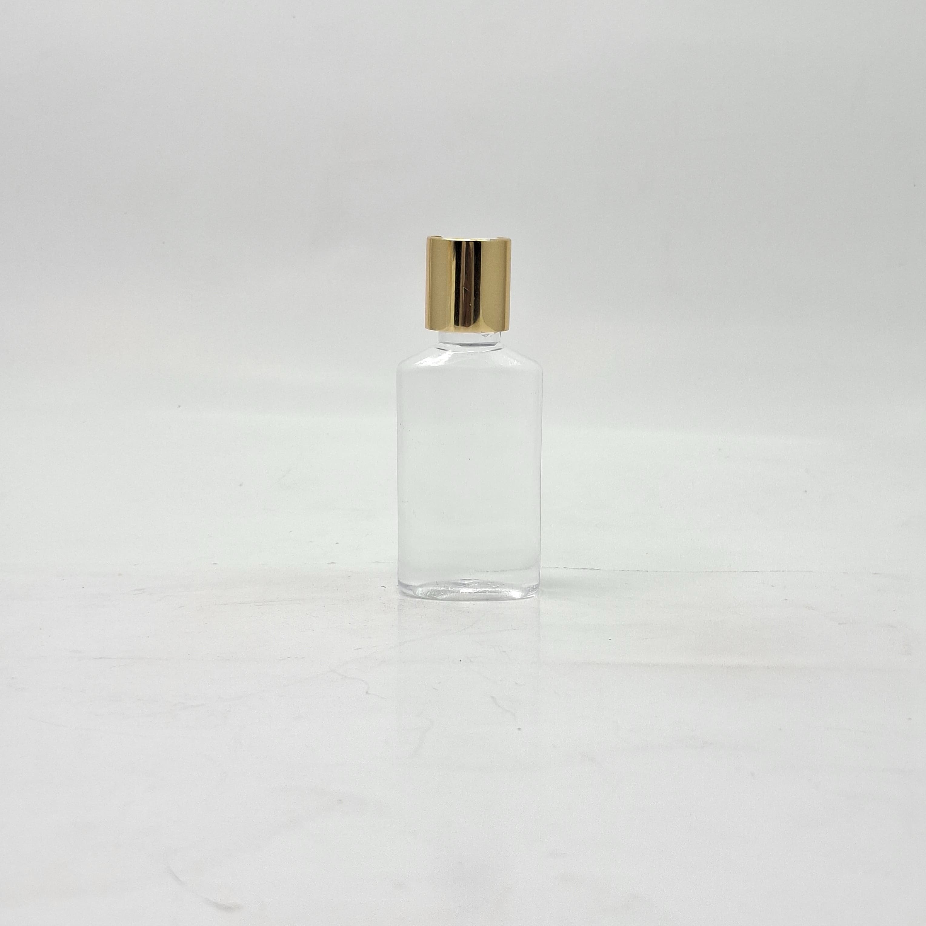 Main image of 50ml Oval Clear Bottle - Press Lid Gold
