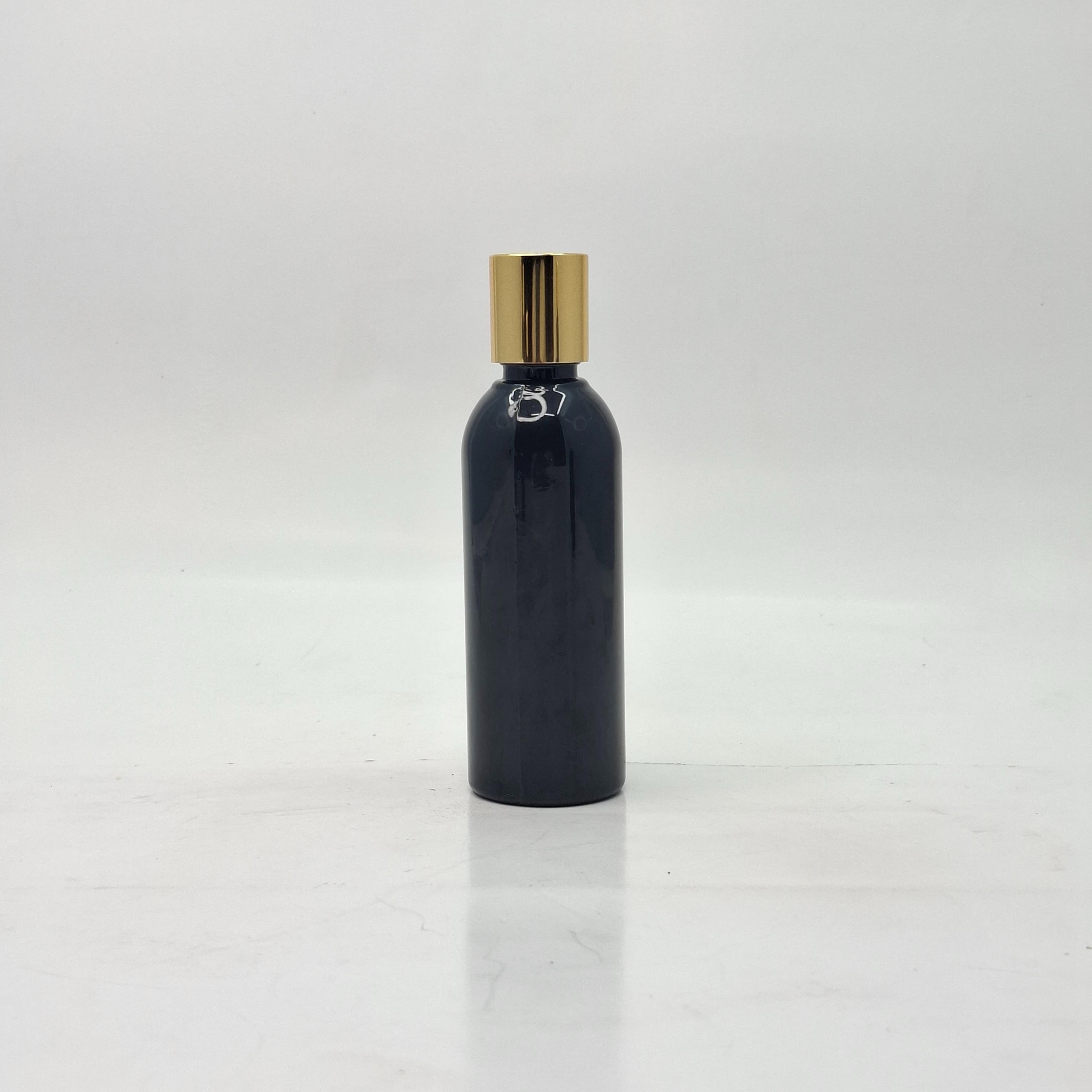 Main image of 100ml Round Nack Bottle Black - Press Cap Gold