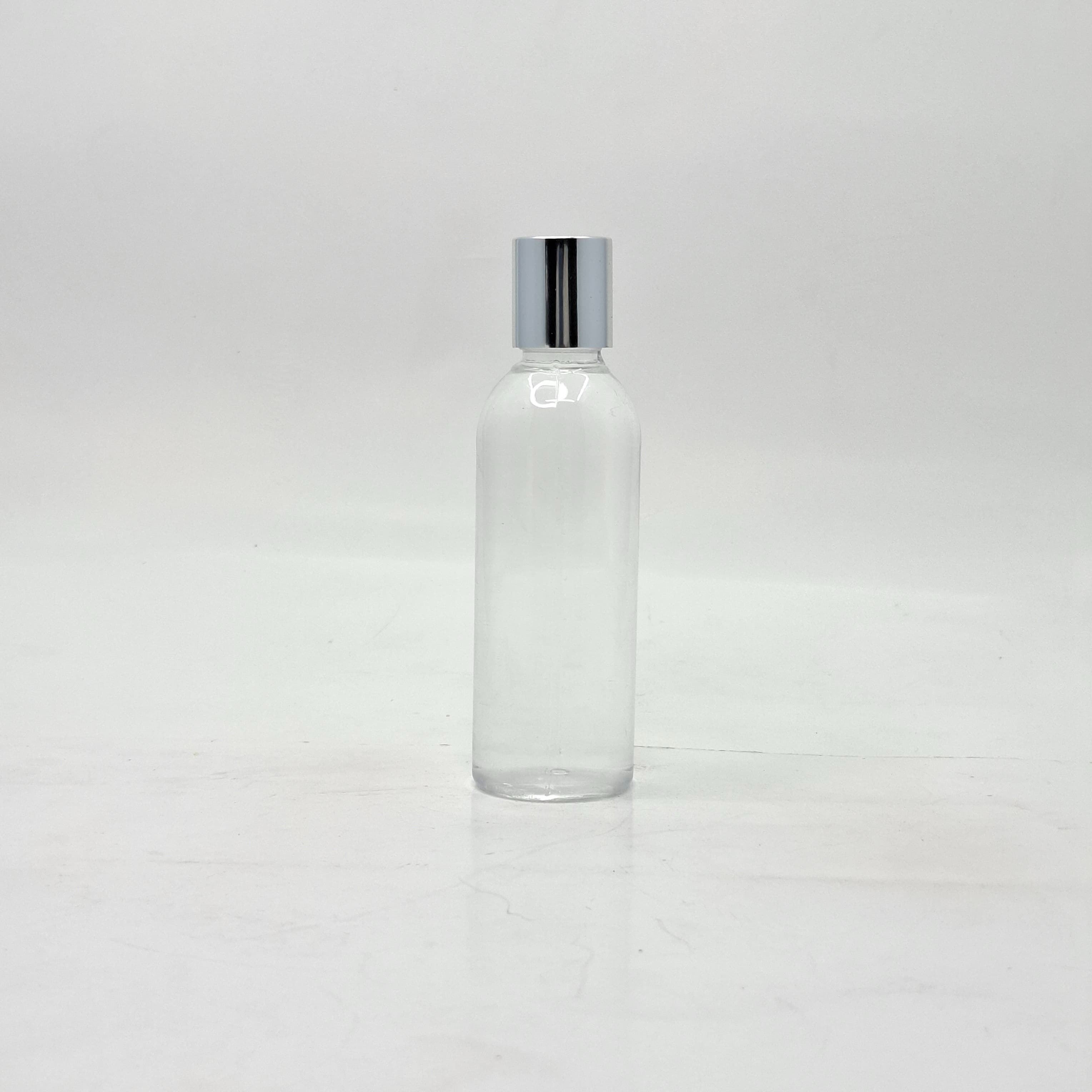 Main image of 100ml Round Nack Bottle Clear - Press Lid Silver