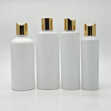 Round Milk White Bottle - Press Cap Gold