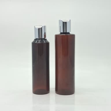 Round Amber Bottle - Press Cap Silver