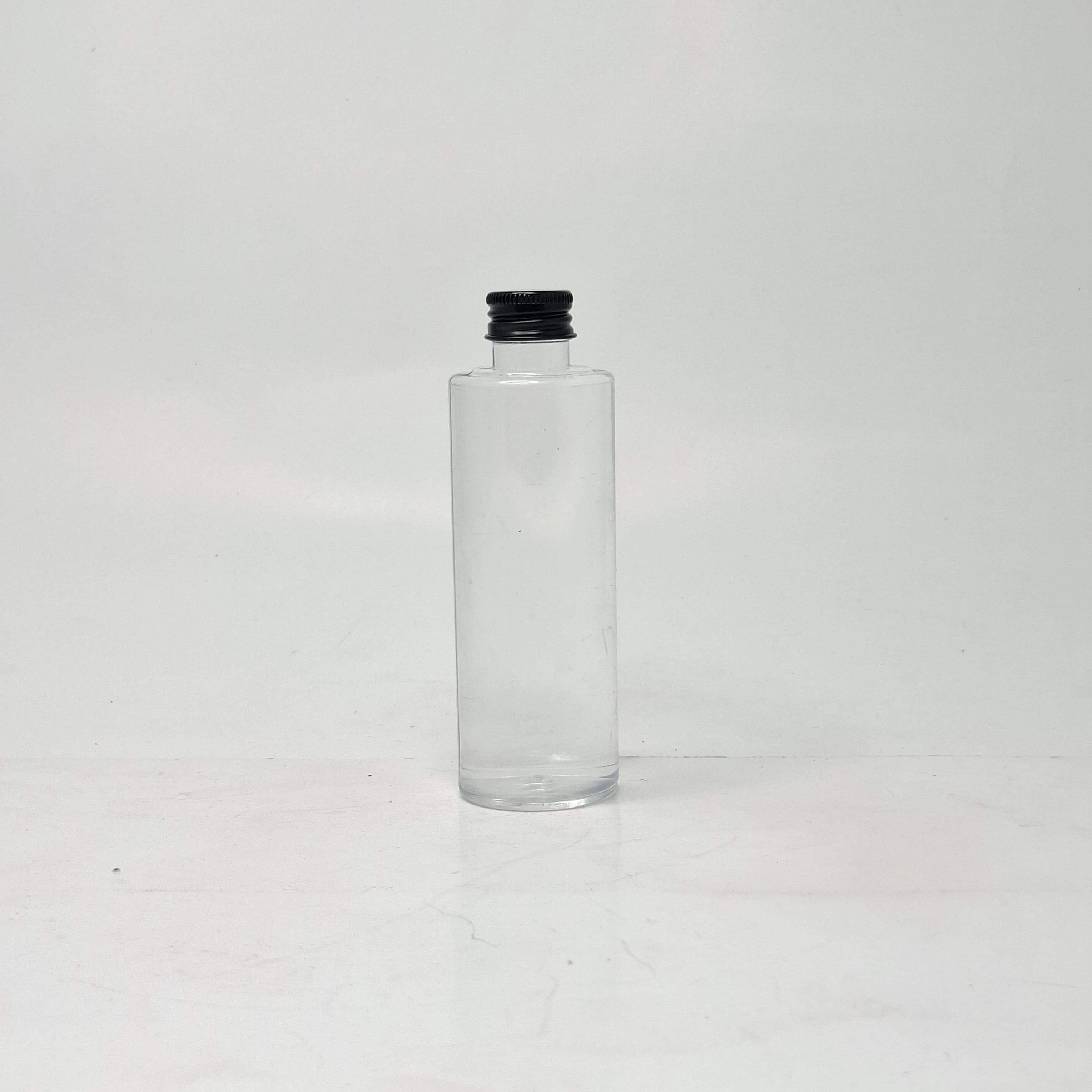 Main image of 100ml Round Flat Nack Bottle Clear -Alu Cap Black