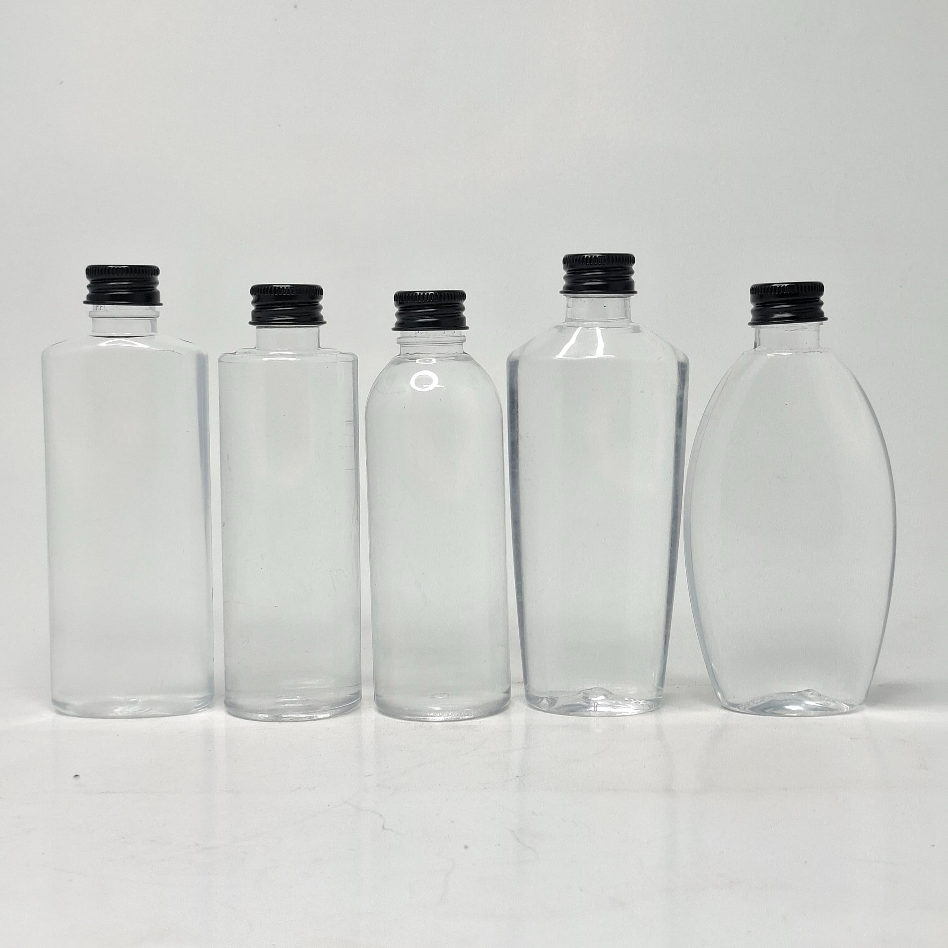 Thumbnail 2 of 100ml Round Flat Nack Bottle Clear -Alu Cap Black