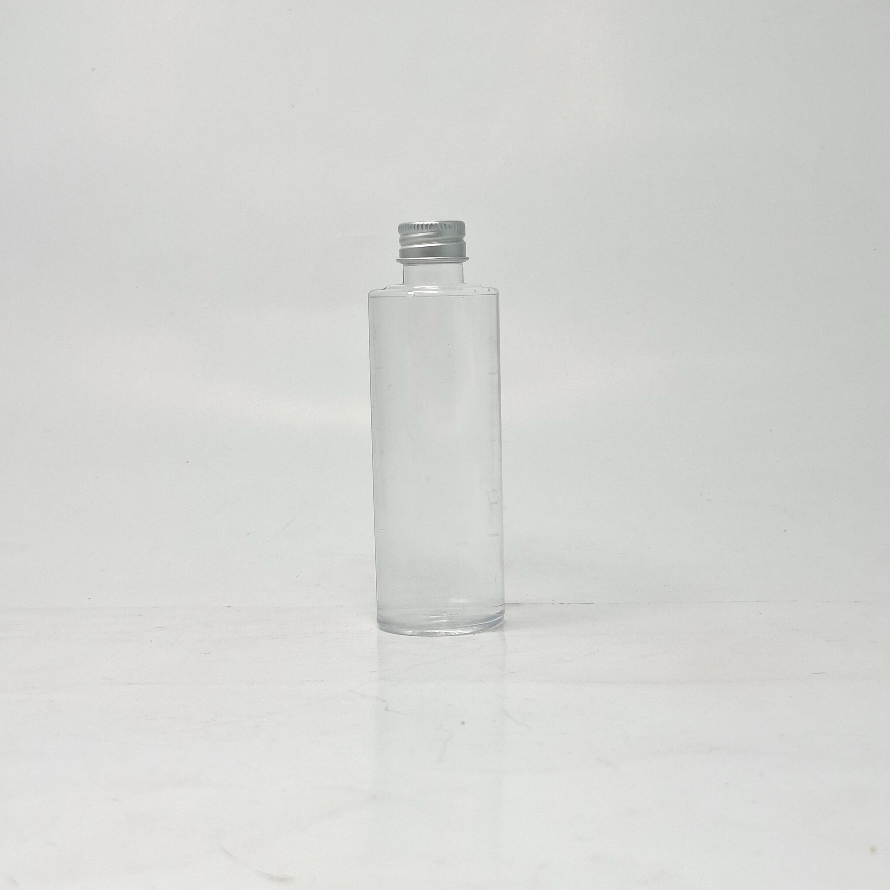 Main image of 100ml Round Flat Nack Bottle Clear - Alu Cap Silver