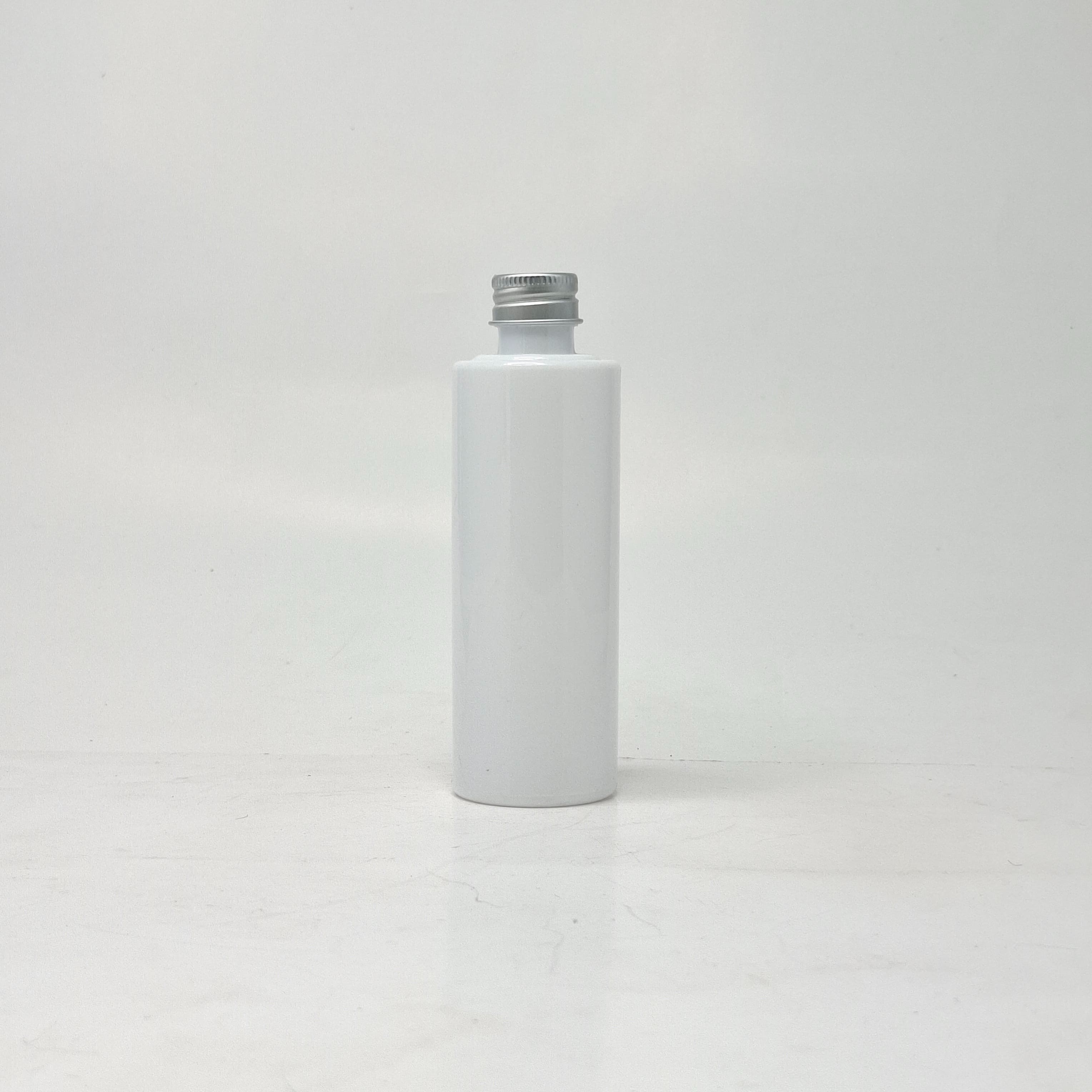 Main image of 100ml Round Flat Nack Bottle White - Alu Cap Silvar
