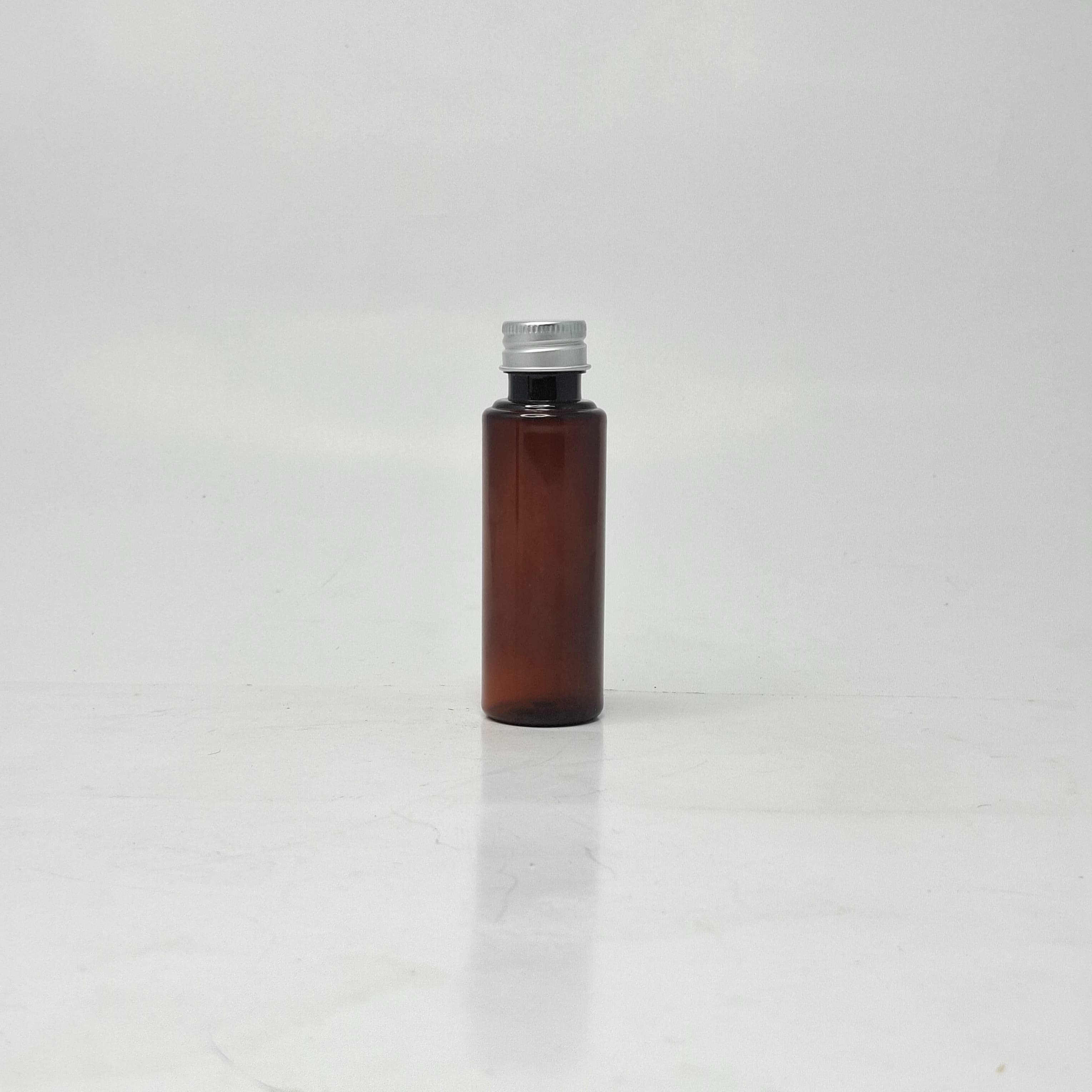 Main image of 50ml Round Bottle Amber - Alu Cap Silver