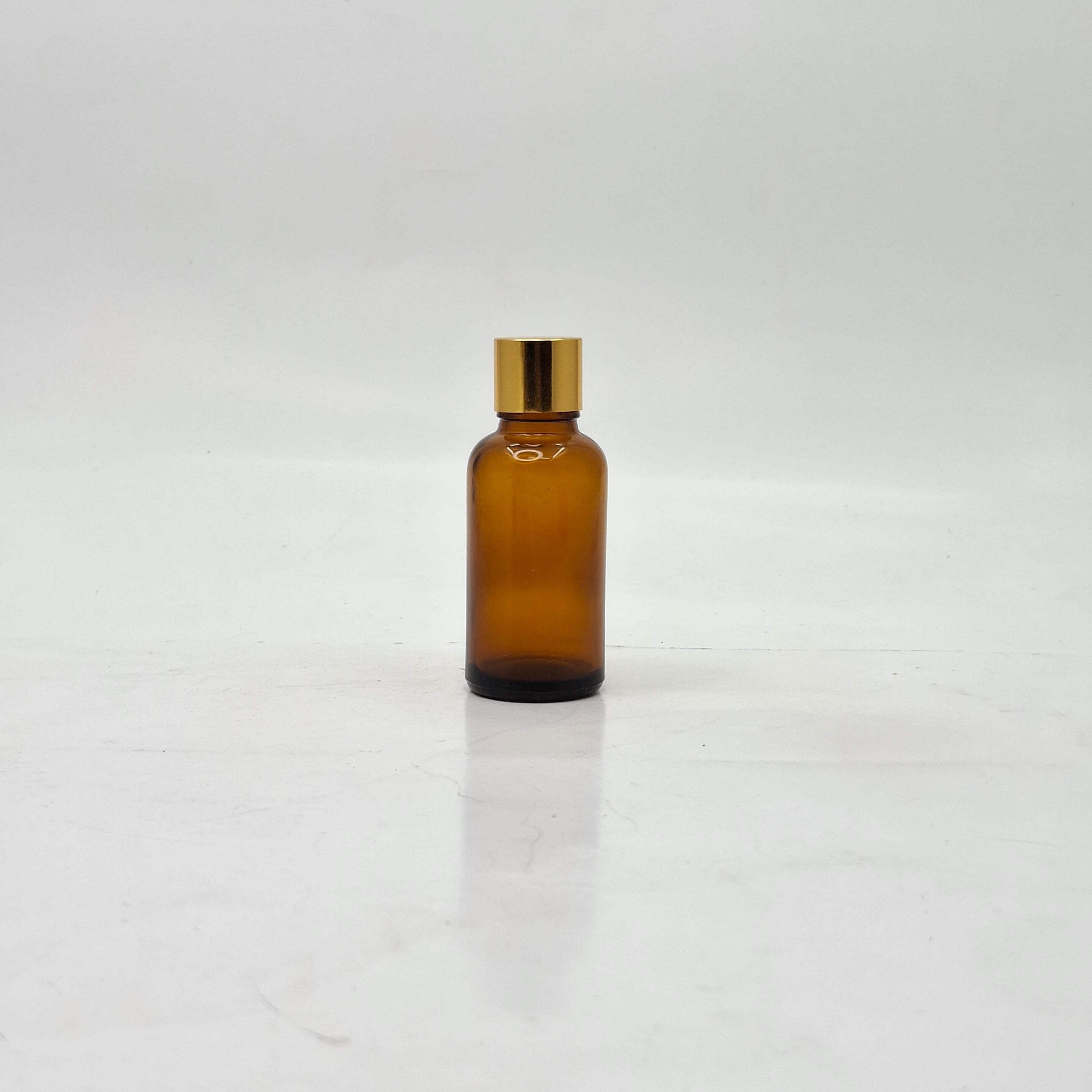 Main image of 30ml Amber Glass Bottle -18mm Shine Gold Lid with insert