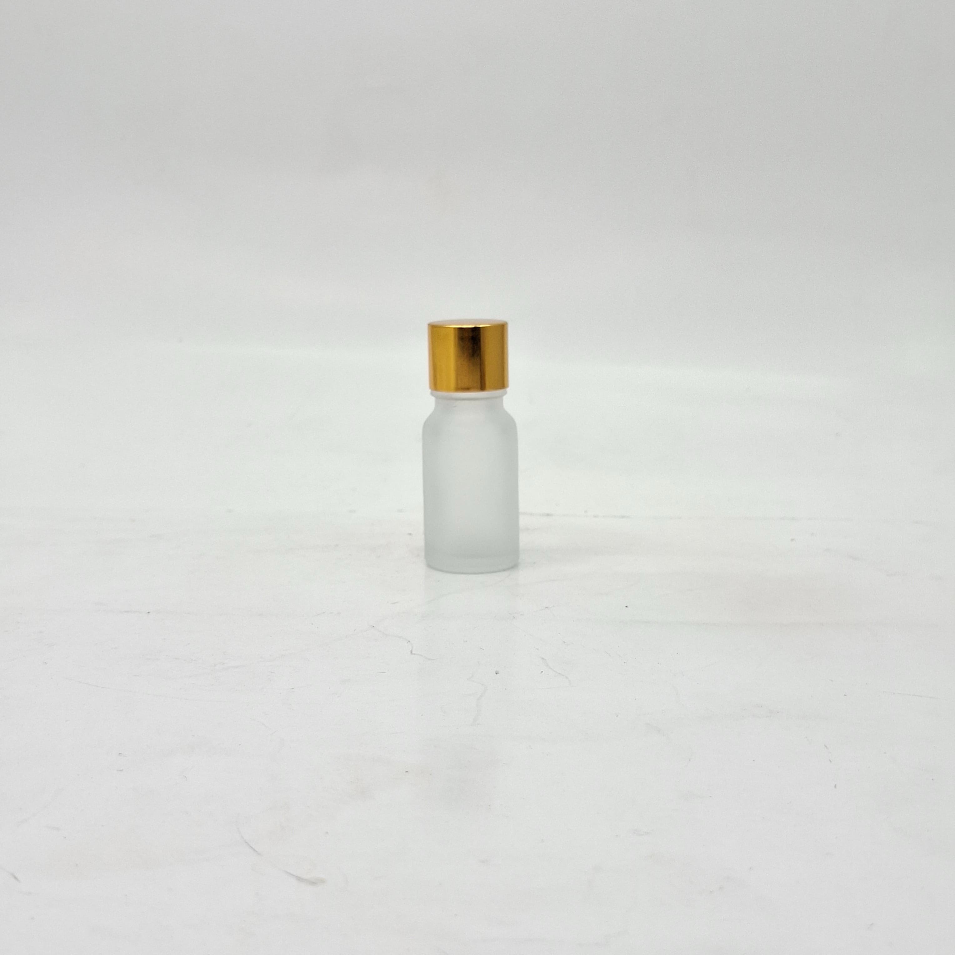 Main image of 10ml Frosted Glass Bottle -18mm Shine Gold Lid with insert