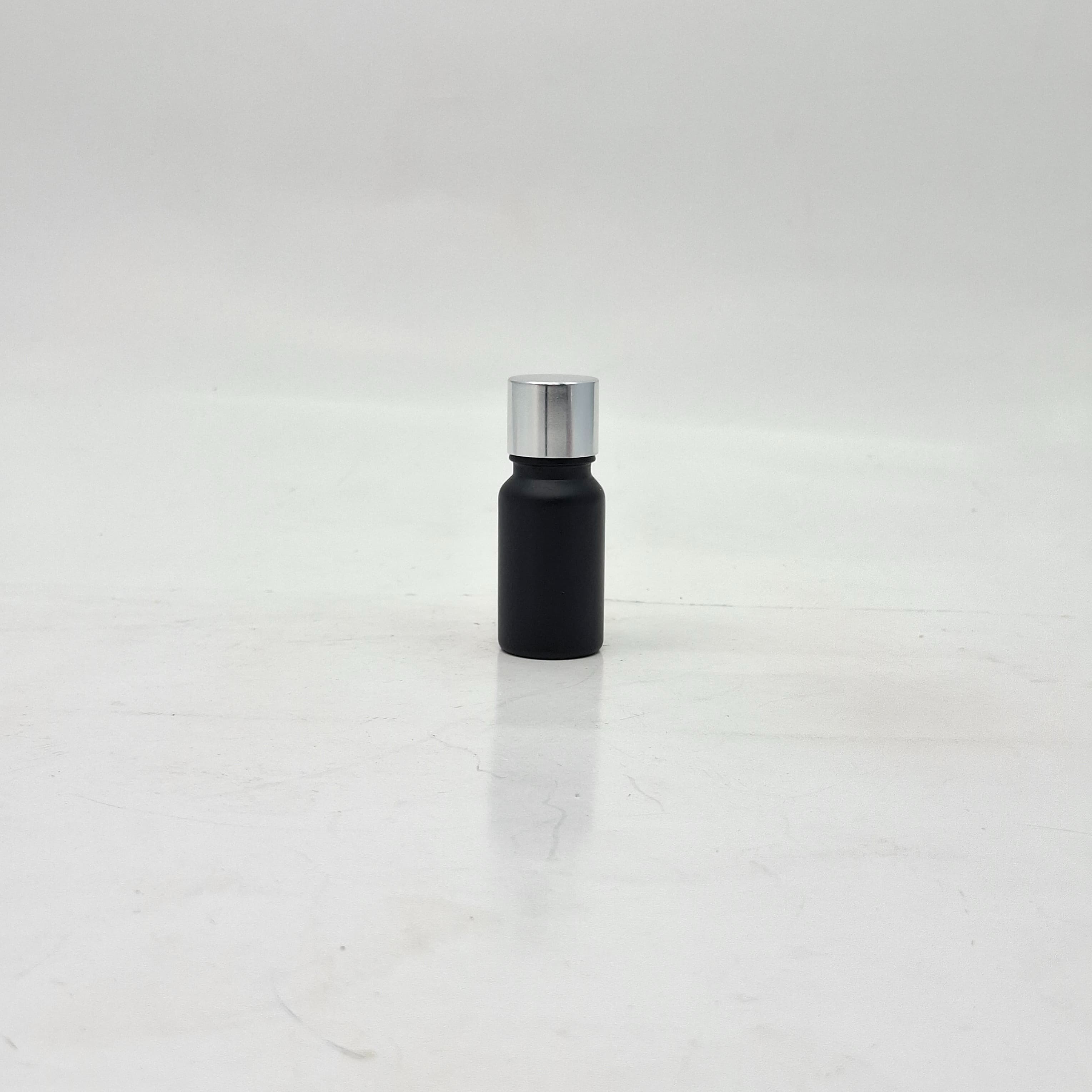 Main image of 10ml Black Glass Bottle -18mm Shine Silver Lid with insert