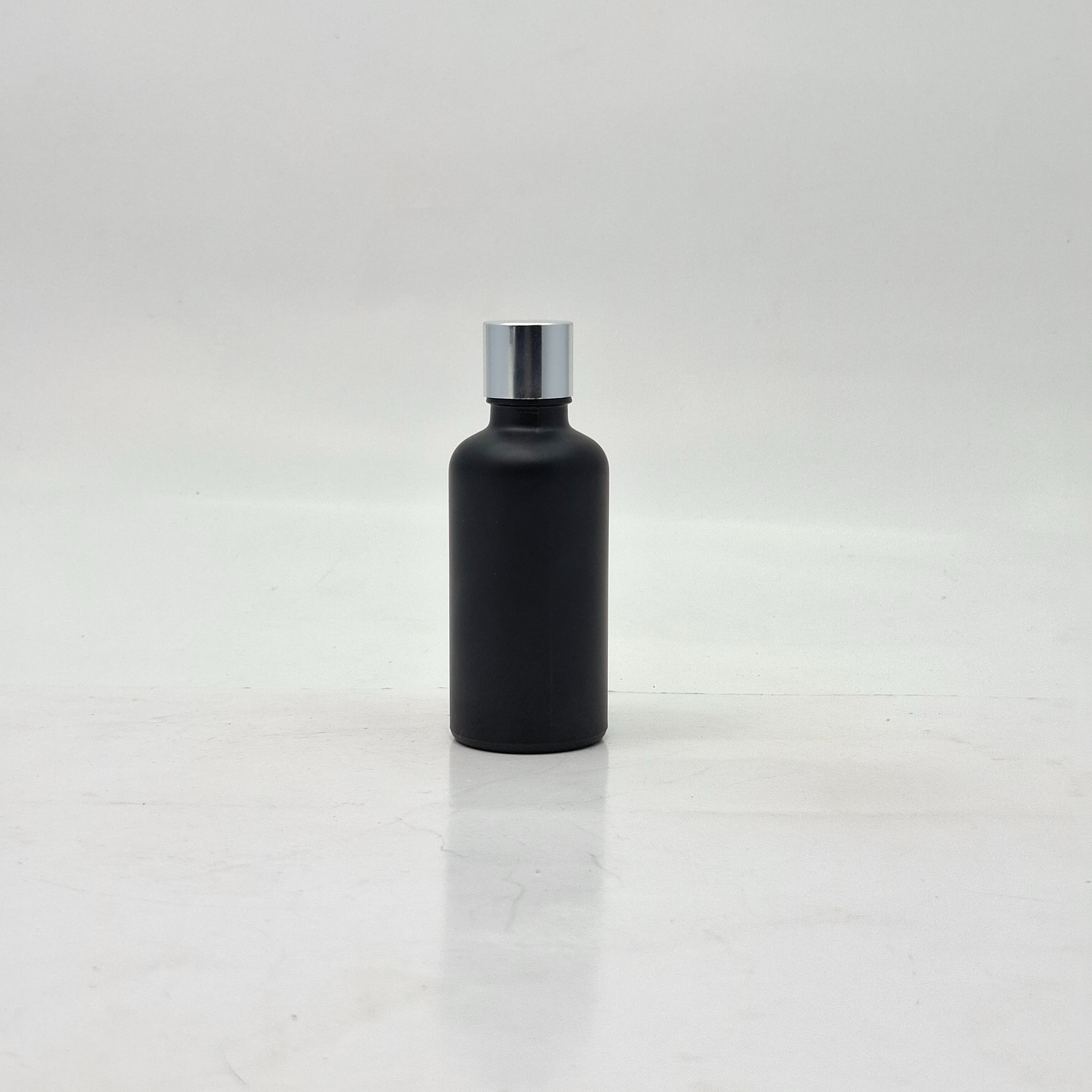 Main image of 50ml Black Glass Bottle -18mm Shine Silver Lid with insert