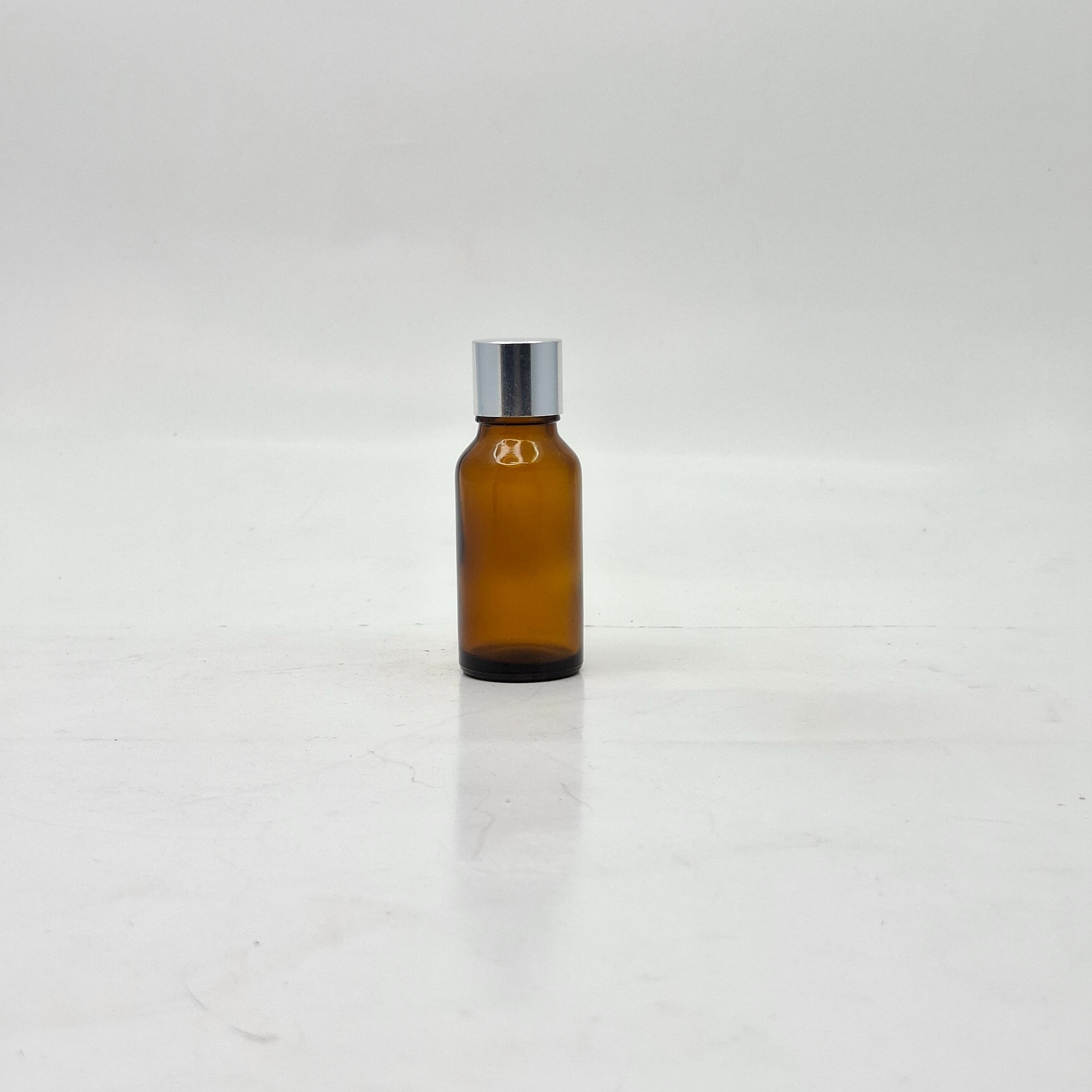Main image of 20ml Amber Glass Bottle -18mm Shine Silver Lid with insert
