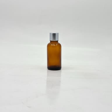 30ml Amber Glass Bottle -18mm Shine Silver Lid with insert