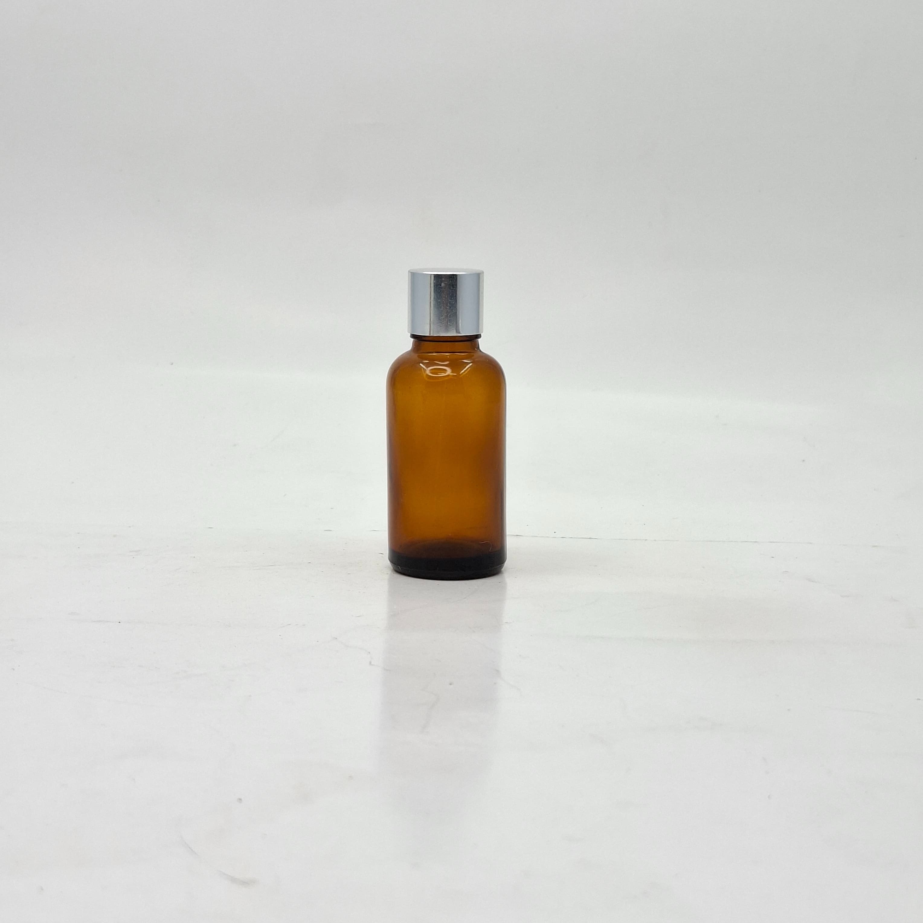Main image of 30ml Amber Glass Bottle -18mm Shine Silver Lid with insert