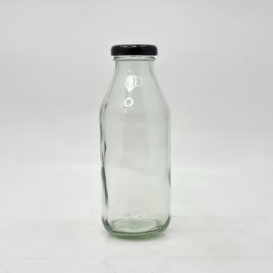 370ml Clear Juice Glass Bottle - Black Lid