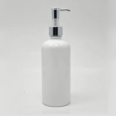 300ml Round White Bottle - Silver Long Neck Pump