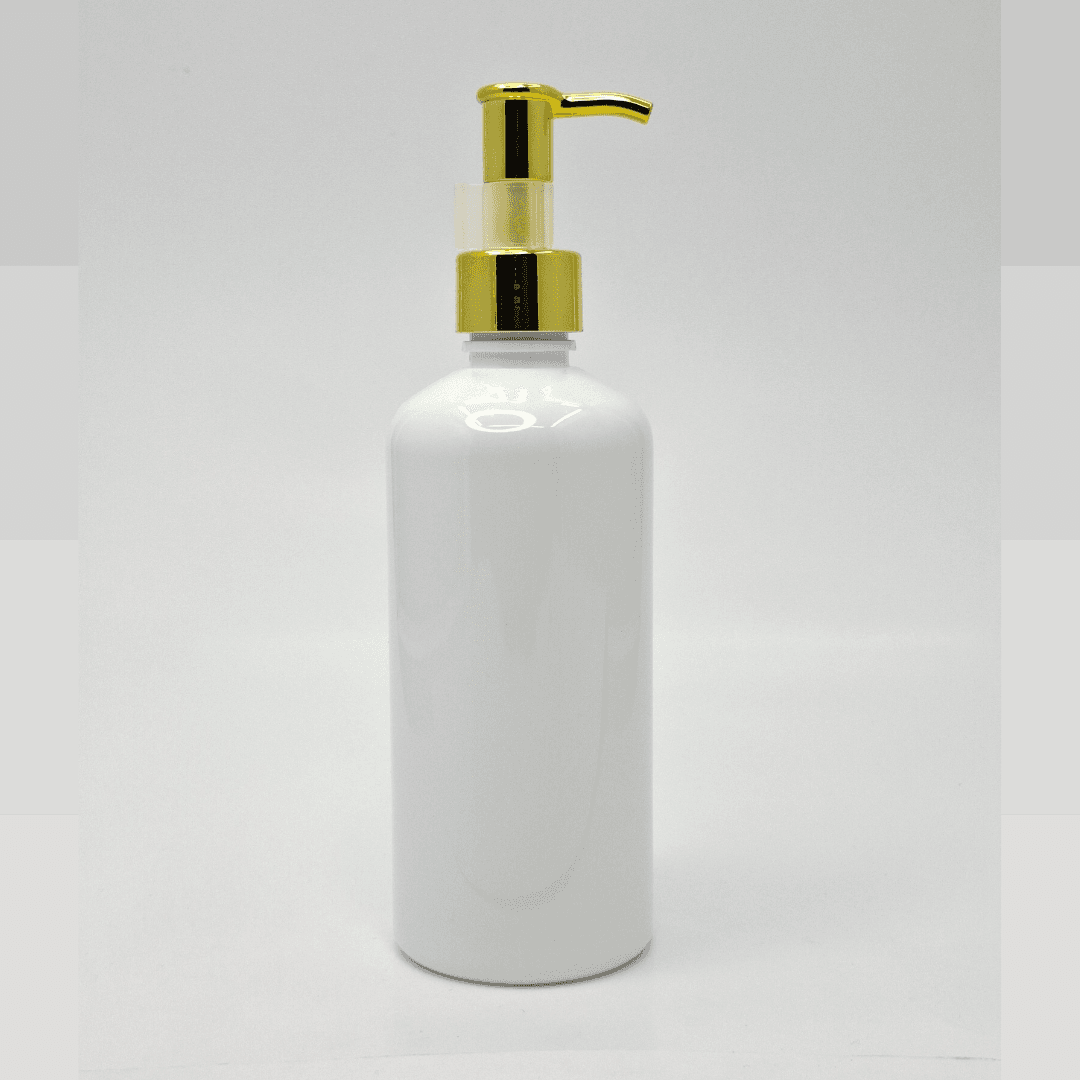 Main image of 300ml White Bottle - Gold Long Neck Pump