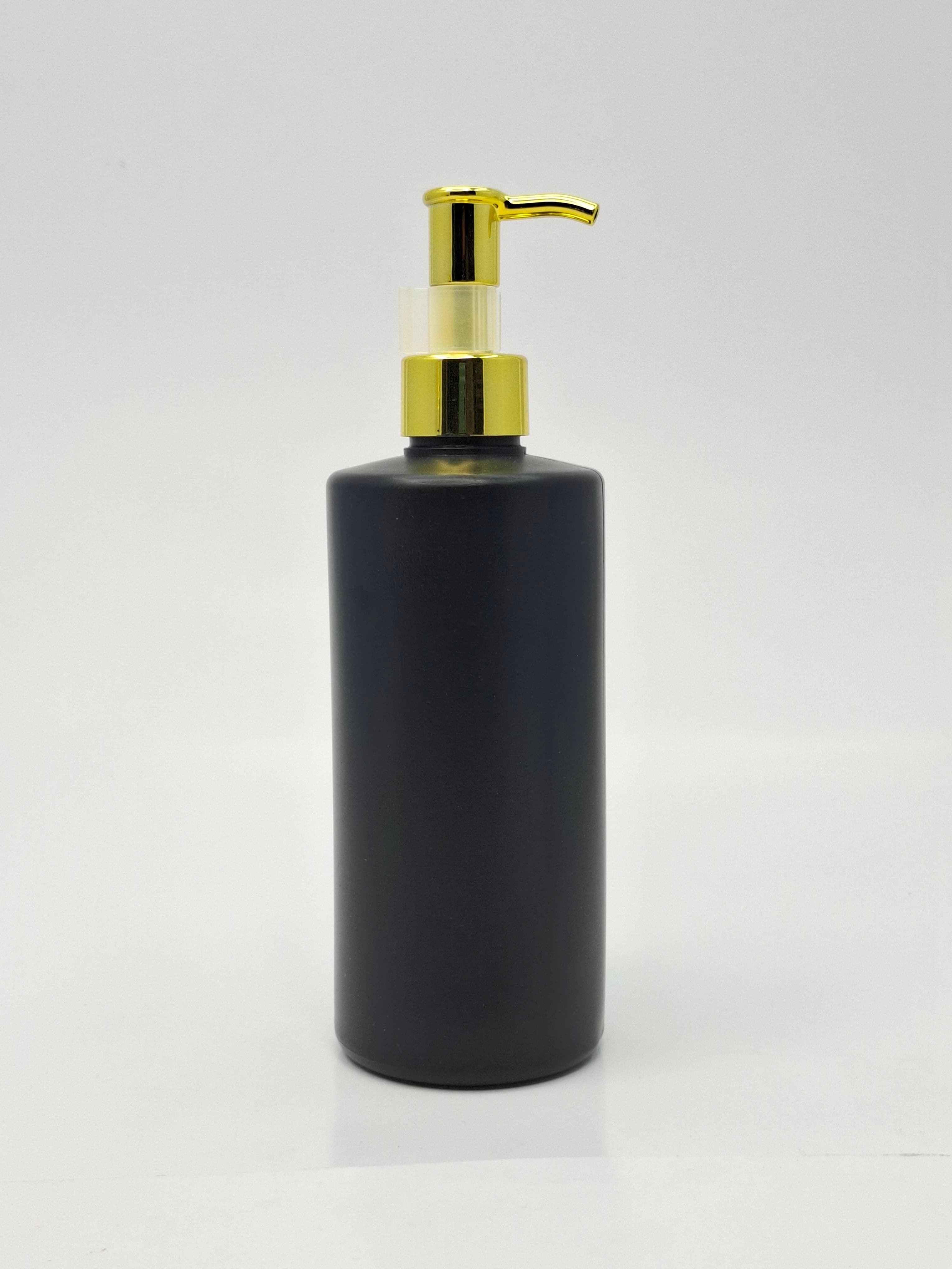 Main image of 340ml Black HDPE Bottle - Gold Long Neck Pump
