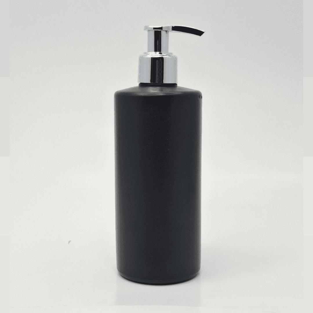 Main image of 340ml Black HDPE Bottle - Silver Pump