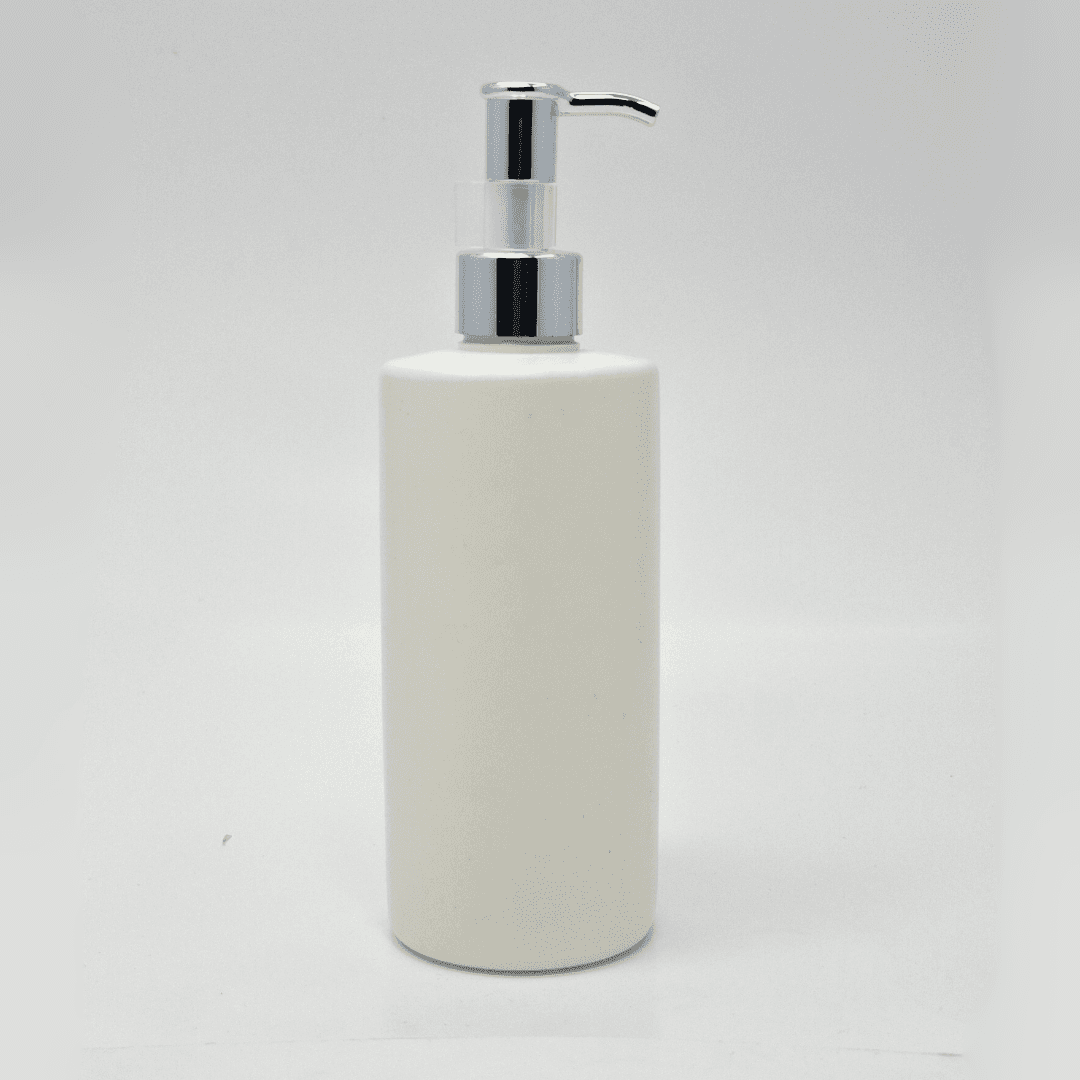 Main image of 340ml White HDPE Bottle - Silver Long Neck Pump