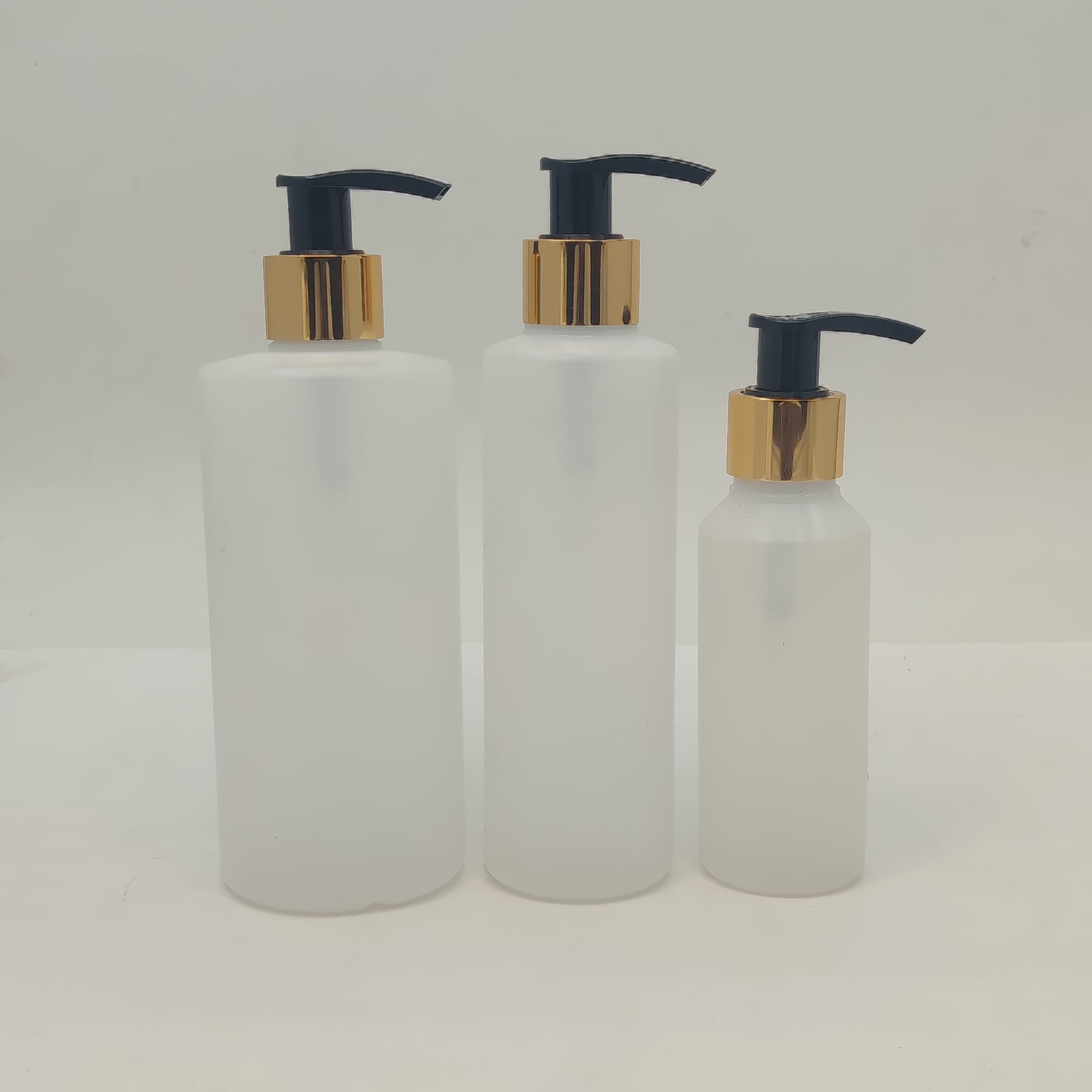 Main image of 100ml-340ml HDPE Clear Bottle- Gold Black Pump