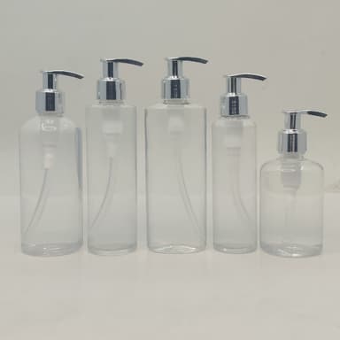 150ml-300ml Clear Bottles - Silver Pump