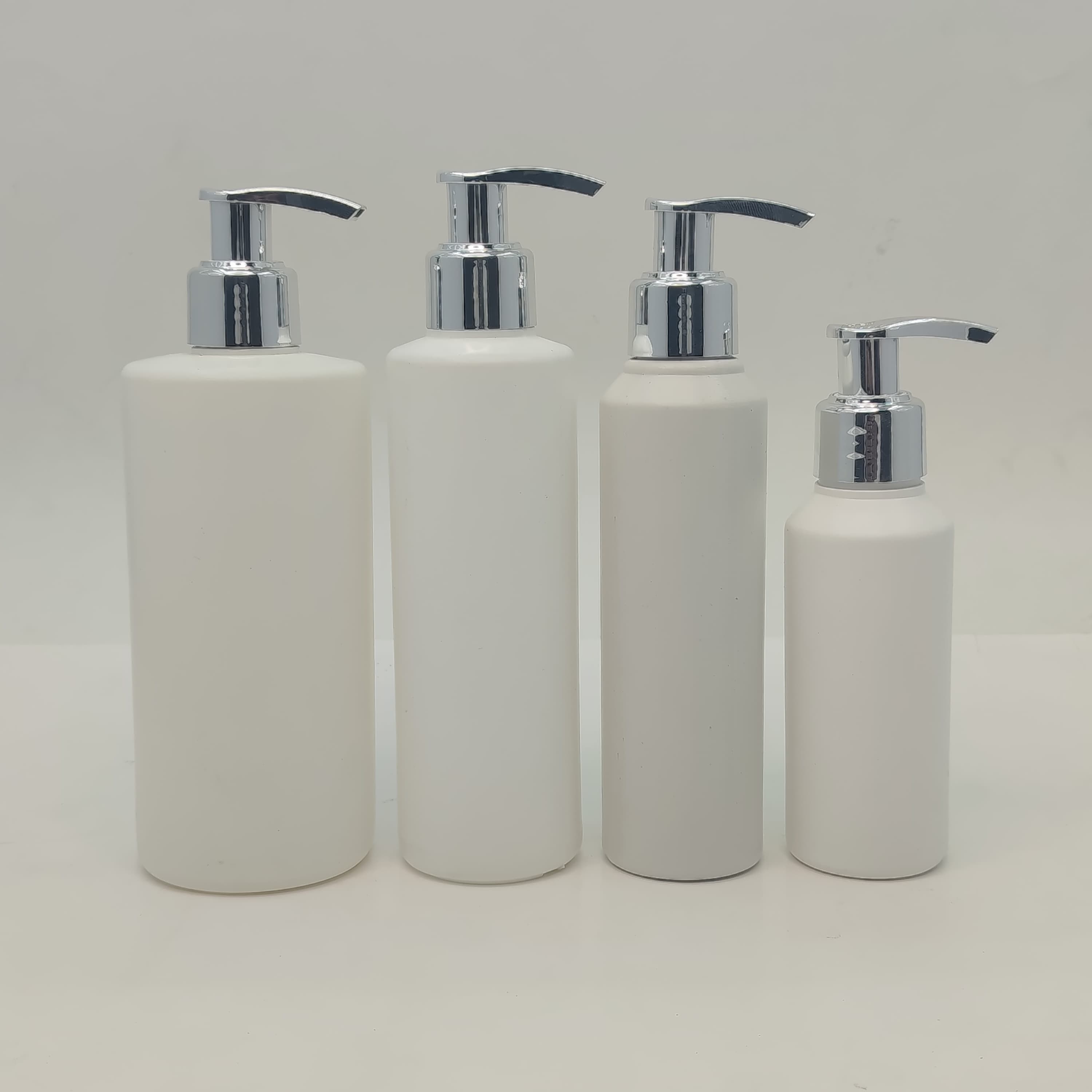 Main image of 100ml-340ml HDPE White Bottle - Silver Pumps