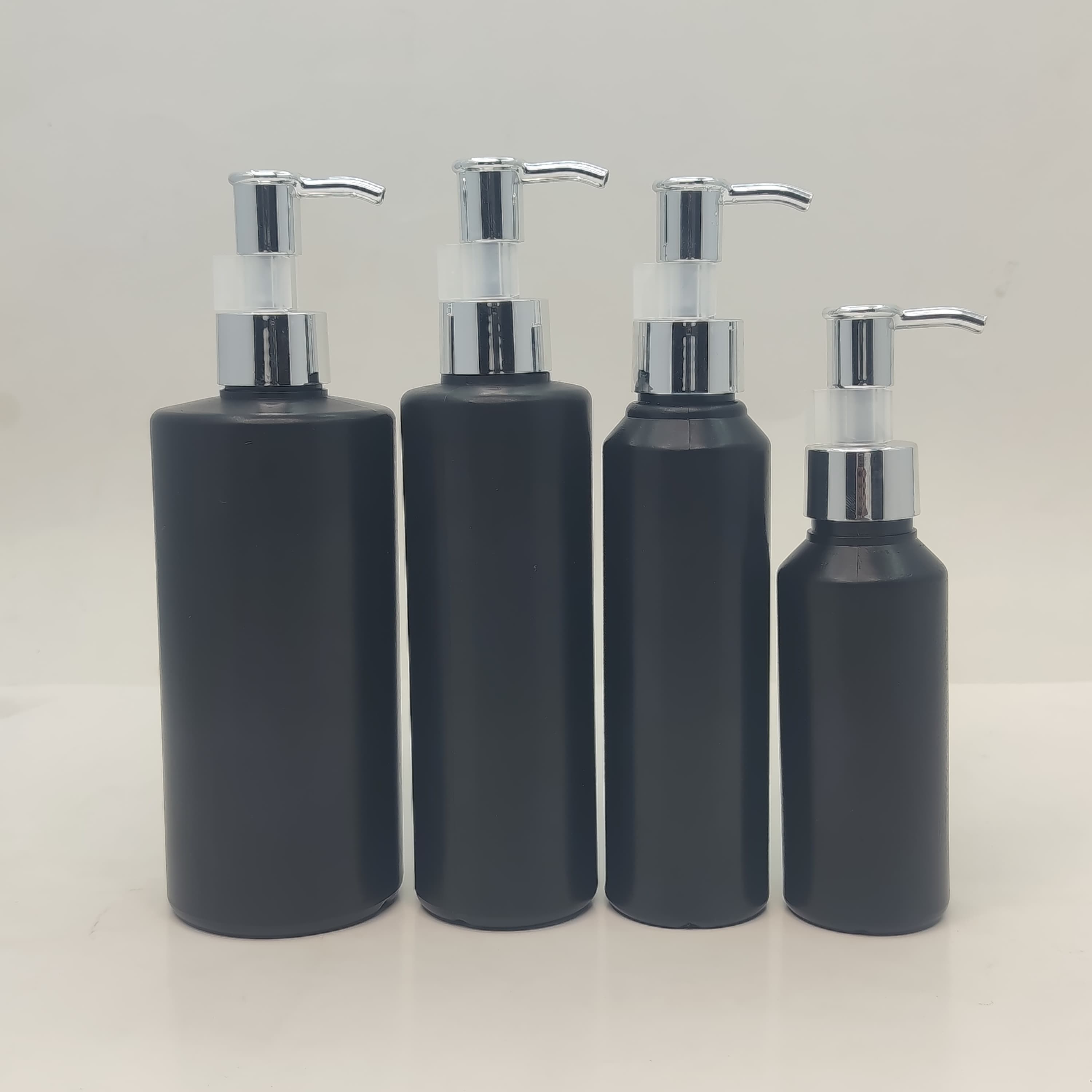 Main image of 100ml-340ml HDPE Black Bottle - Silver Pump-Long Neck