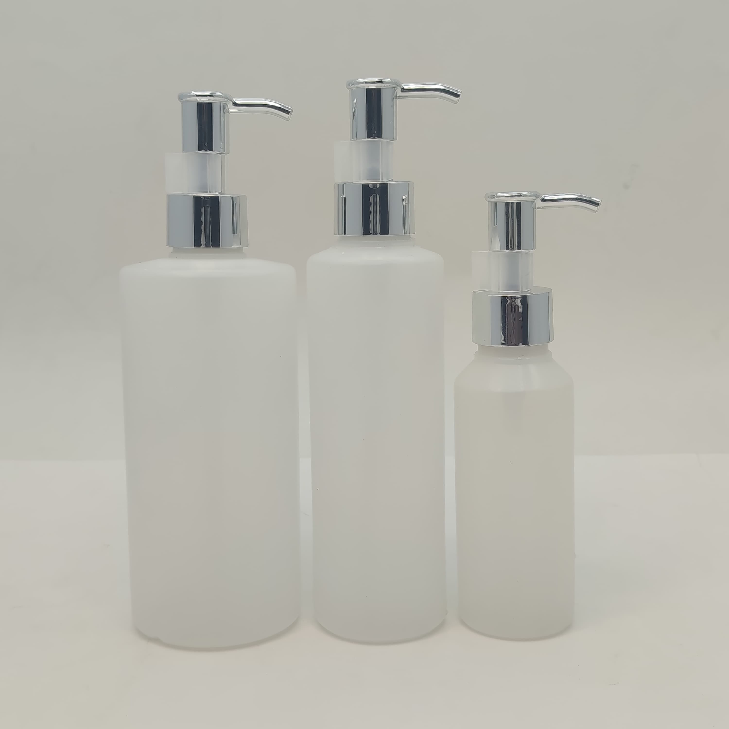 Main image of 100ml-340ml HDPE Clear Bottle - Silver Pump-Long Neck