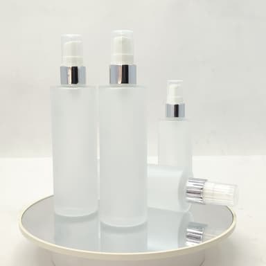 100ml Frosted Glass Bottle - Silver Drop Pump 