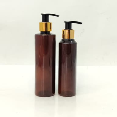 150ml-200ml Round Amber Bottle - Gold Black Pump