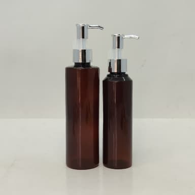 150ml-200ml Round Amber Bottle - Silver Pump-Long Neck