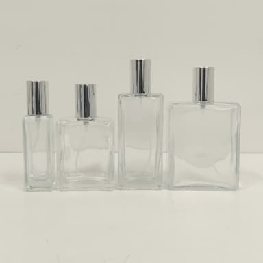 Square Glass Perfume Bottle -Silver spray With Silver Lid