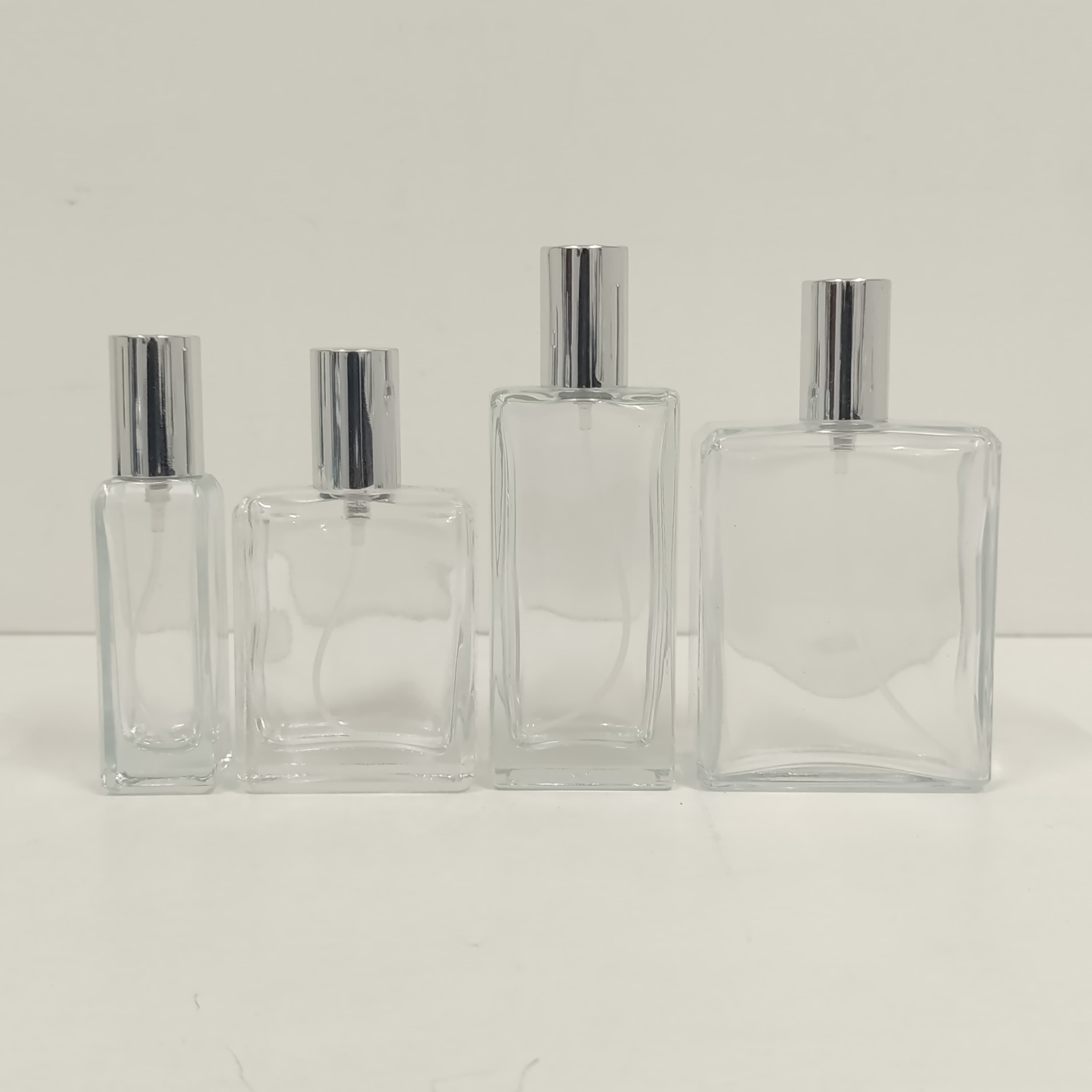 Main image of Square Glass Perfume Bottle -Silver spray With Silver Lid