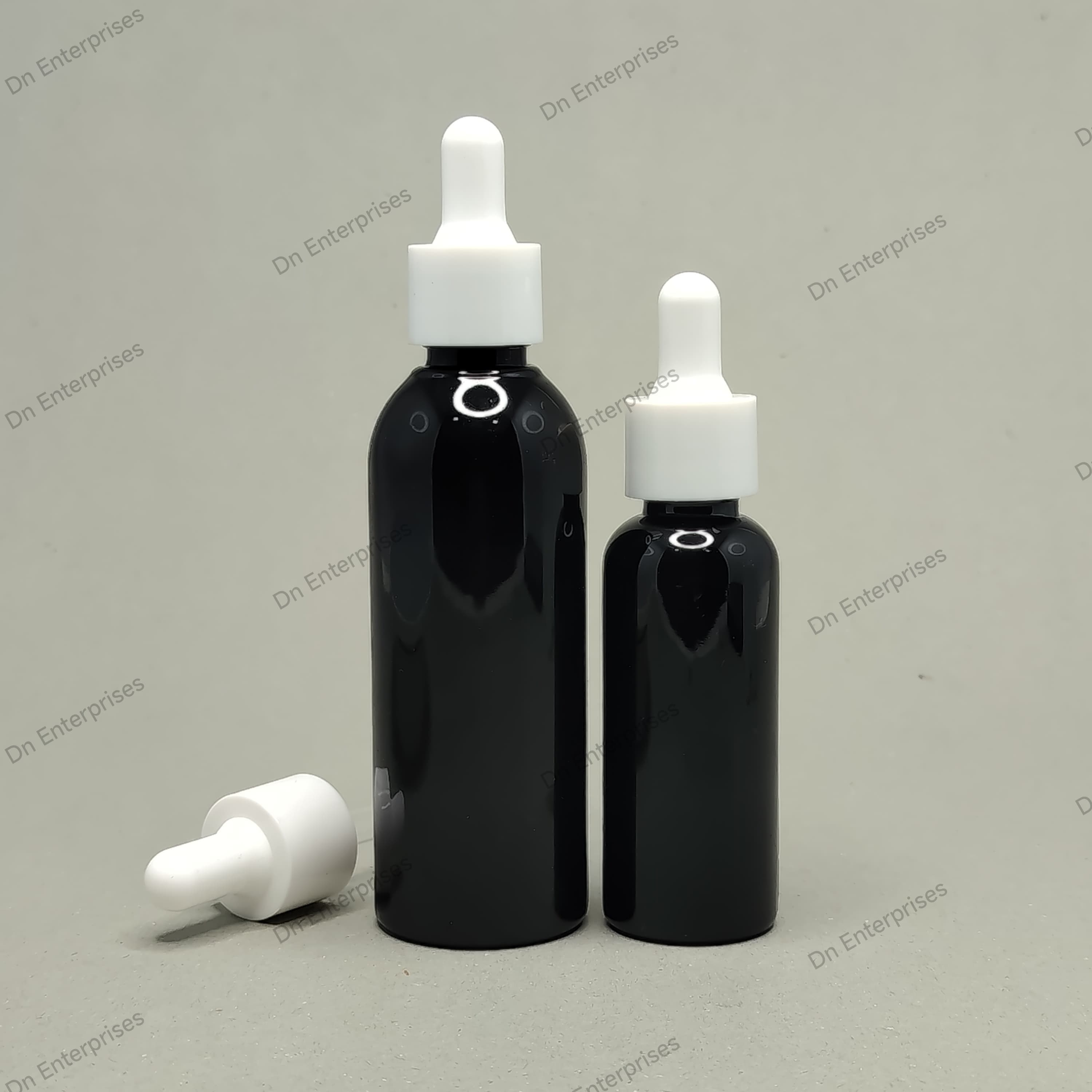Main image of 50ml - 100ml Round Black Bottle - White / White