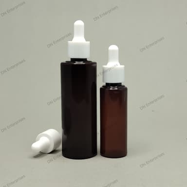 50ml - 100ml Round Flat Neck Bottle Amber - White / White