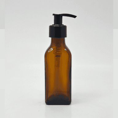 100ml Amber Square Bottle - Black Pump