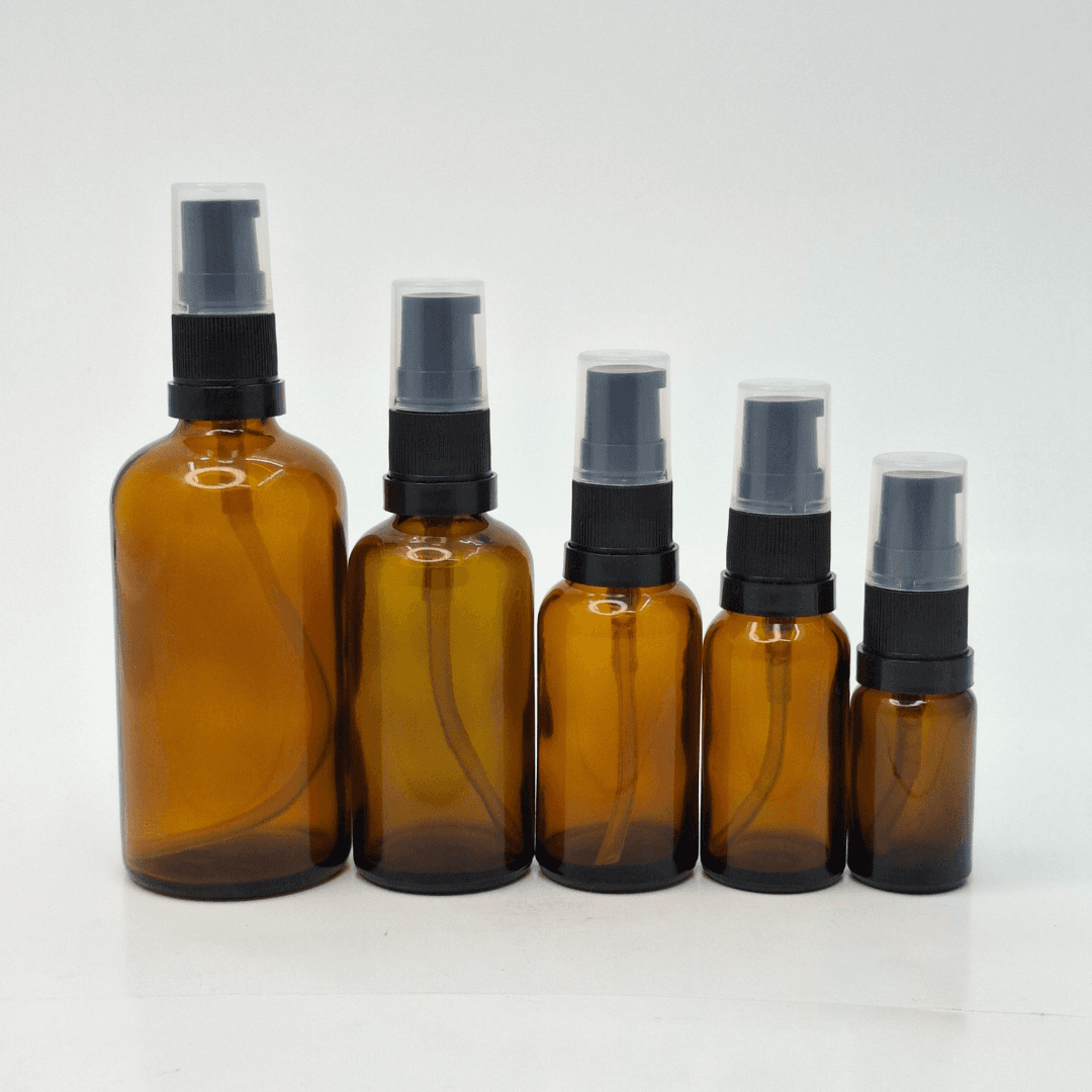 Main image of Amber Glass Bottle - Cream Pump Black 