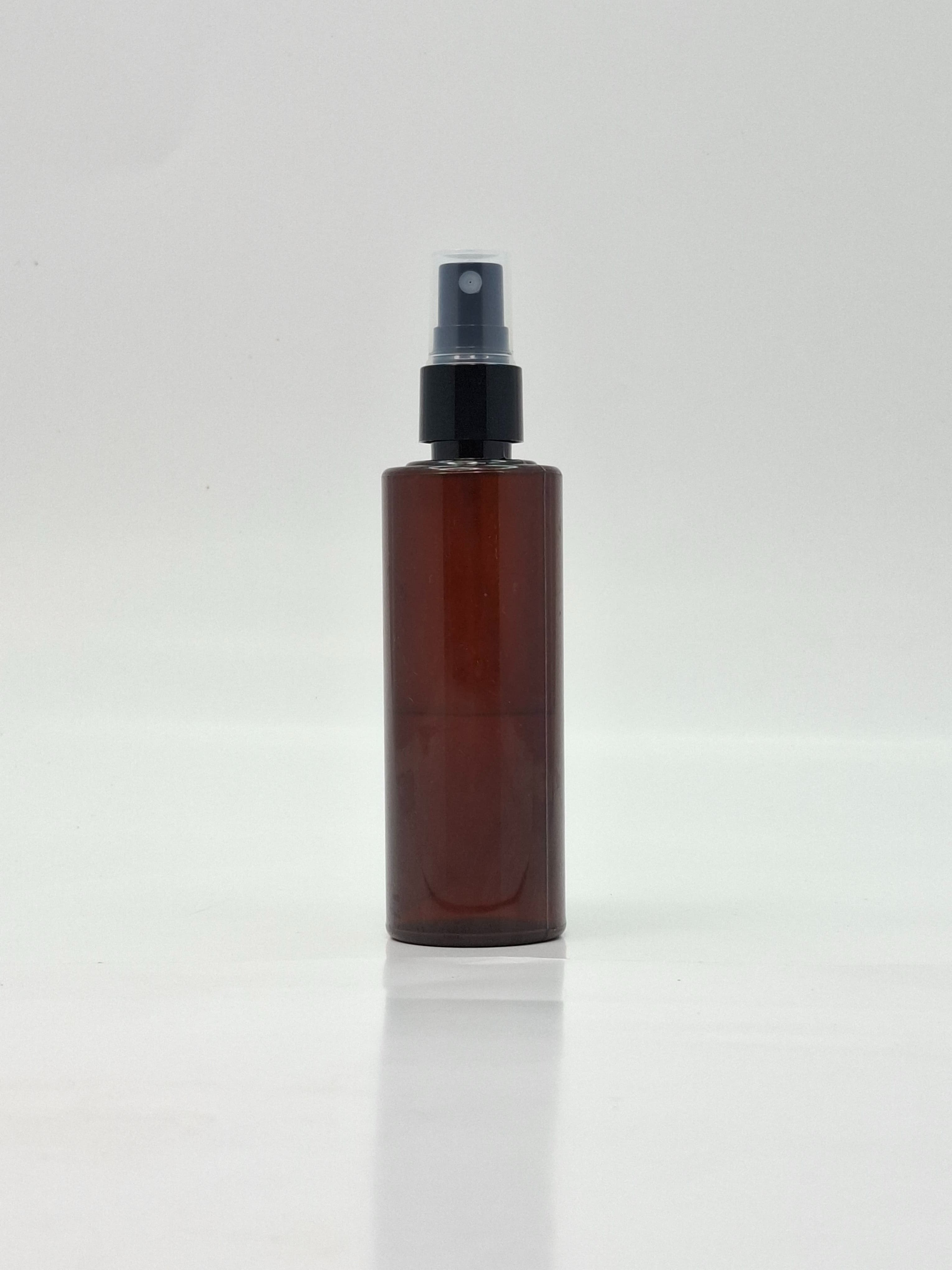 Main image of 100ml Round Flat Neck Bottle Amber - Black Spray