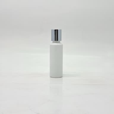 50ml Round Flat Neck White Bottle - Press Lid Silver