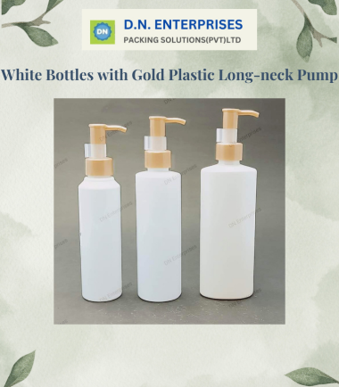 White Bottles With Gold Plastic Long-Neck Pump