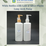 White Bottles With Gold & Silver Plastic Long-Neck Pump
